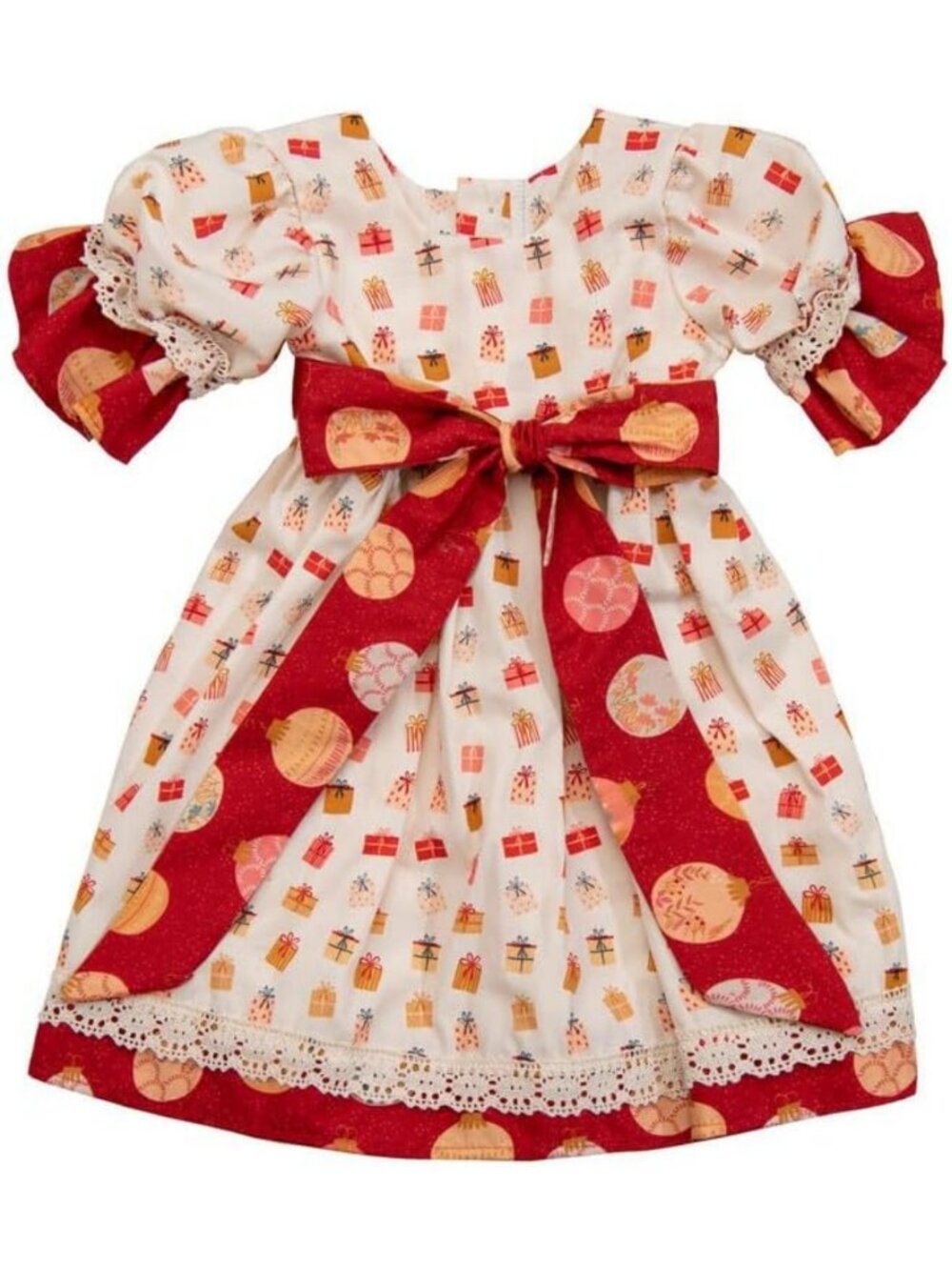 Chic 3/4 Sleeve Knee-Length Lace & Dotted Print Casual Girl Dress - Ivory